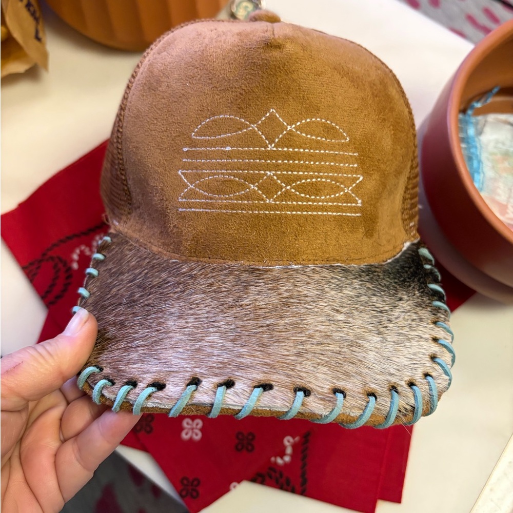Custom made Boot stitch ball cap with cowhide